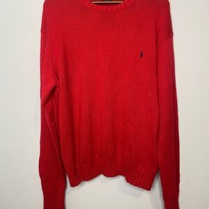 Polo Ralph Lauren Red Sweater Mens L Knit Cotton Crewneck Cuffs Pullover Vintage